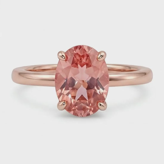 Oval Padparadscha Solitaire Ring Natural 14K Rose Gold