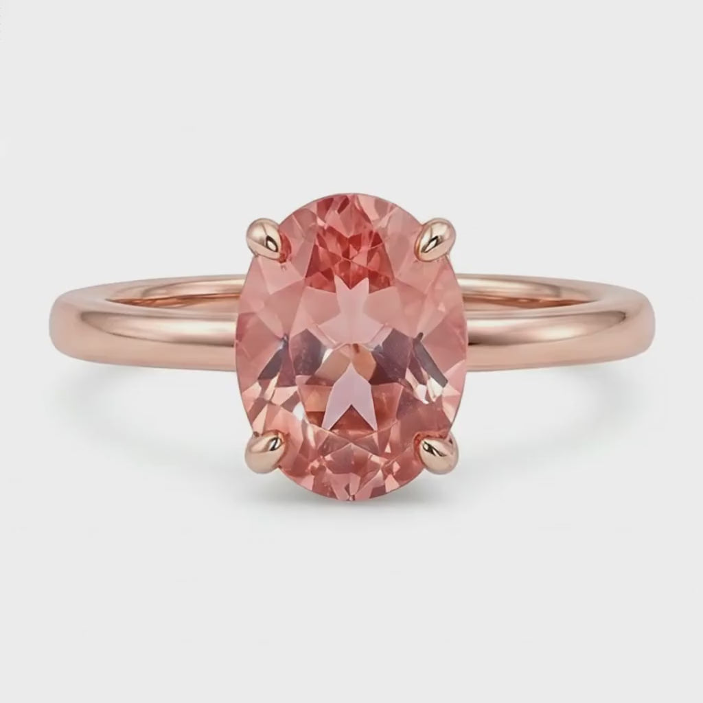 Oval Padparadscha Solitaire Ring Natural 14K Rose Gold