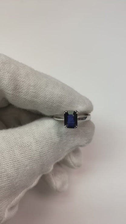 Blue Sapphire Solitaire Engagement Emerald Ring 2 Carats Prong Set