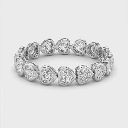 Lab Grown Diamond Tennis Bracelet 8 Carat Heart Bezel 14K White Gold 7 Inch