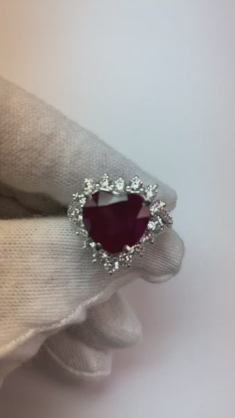 10.75 Carats Heart Shaped Red Aaa Ruby With Diamond Ring