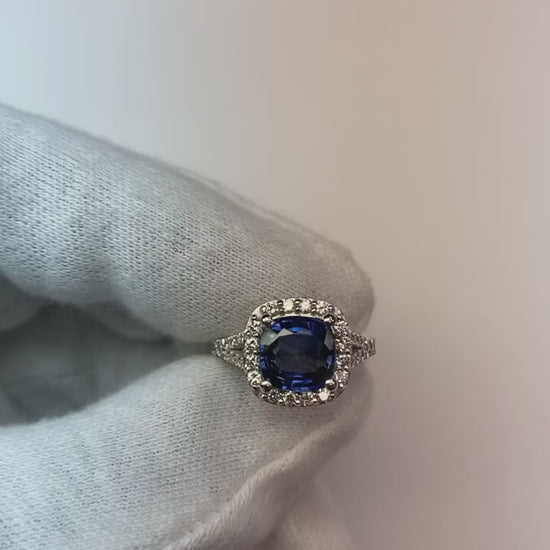 Cushion Sri Lankan Sapphire And Round Diamonds Ring