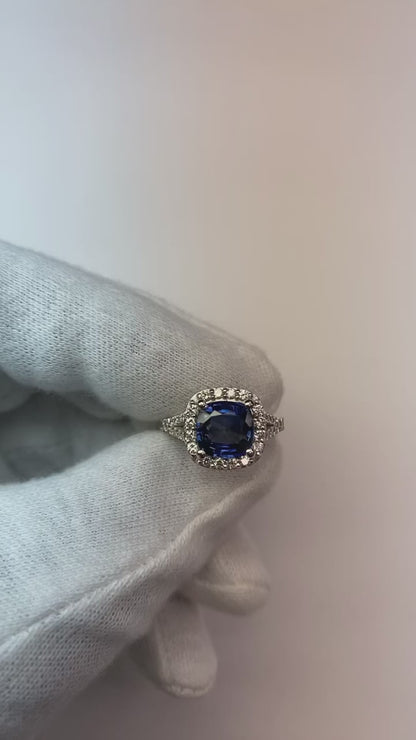 Cushion Sri Lankan Sapphire And Round Diamonds Ring