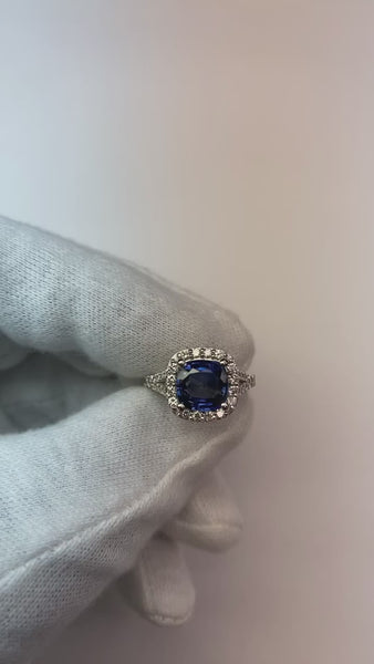 Cushion Sri Lankan Sapphire And Round Diamonds Ring