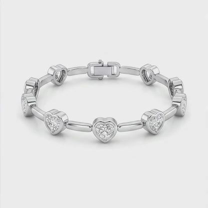 Lab Grown Diamond Bracelet 4 Carat Heart Bar Link Station 14K White Gold 7 Inch