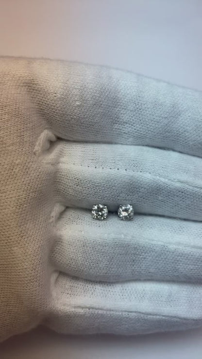 0.90 Ct. Round Solitaire Natural Earth Mined Diamond Stud Earring White Gold 14K Prong Set