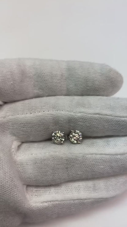 Stud Earrings 2 Carats Round Natural Earth Mined Diamond Jewelry White Gold 14K