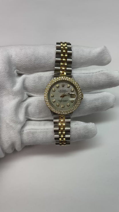 Ladies Rolex Datejust 26 mm  Mother Of Pearl Dial Double Row Diamond Bezel