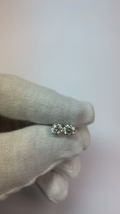 1 Carat Round Cut Natural Earth Mined Diamond Lady Stud Earring White Gold 14K Fine Jewelry