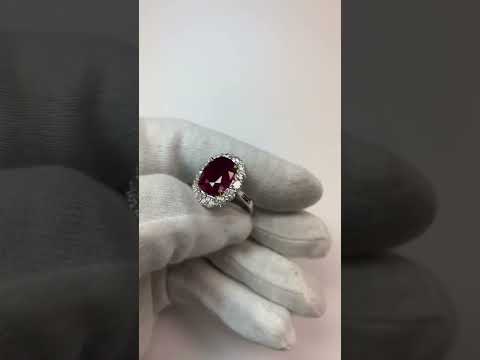 Cushion Ruby And Round Diamonds 7 Carats Anniversary Ring