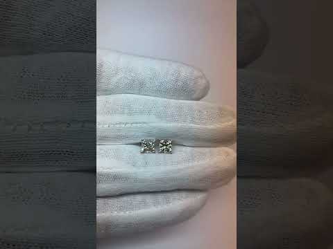 Princess Cut 2 Carats Diamonds Women Studs Earring White Gold 14K