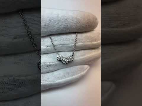 Three-Stone Diamond Bezel Necklace Pendant 1 Carats White Gold 14K