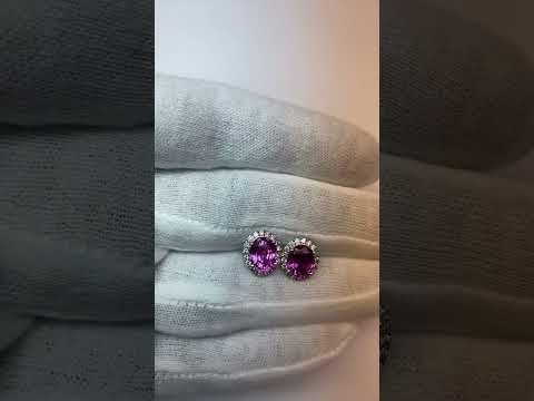 Pink Sapphire Halo Diamond Stud Earrings
