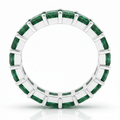 Princess Cut Emerald Full Eternity Band Ring Natural 18K White Gold