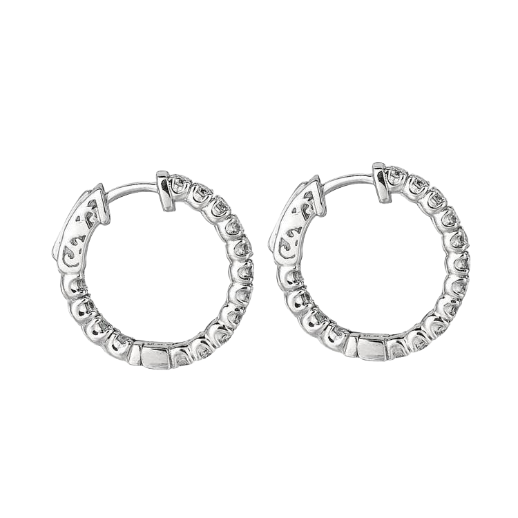 Prong Setting 1.51 Ct. Round Brilliant Natural Earth Mined Diamond 5 Pointer Hoop Earring