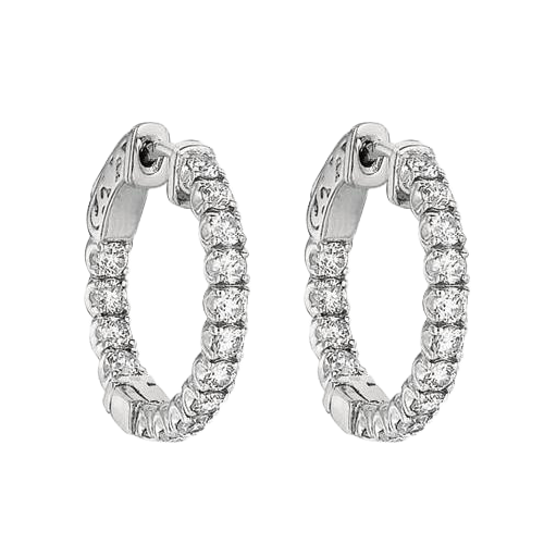 Prong Setting 1.51 Ct. Round Brilliant Natural Earth Mined Diamond 5 Pointer Hoop Earring