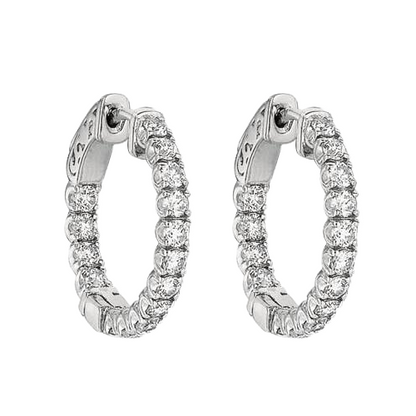 Prong Setting 1.51 Ct. Round Brilliant Natural Earth Mined Diamond 5 Pointer Hoop Earring