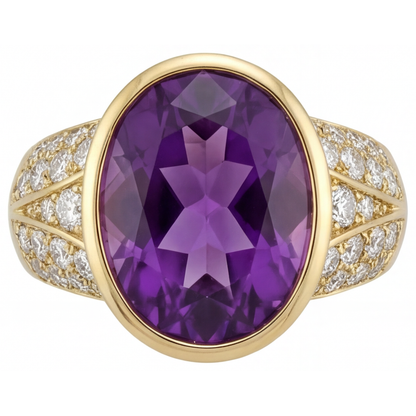 Purple Amethyst Oval Colored Stone Ring in 14K Yellow Gold – main view