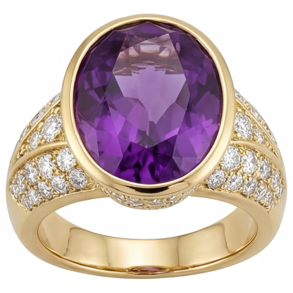 Colored Stone Ring 14K Yellow Gold with Purple Amethyst – front view
