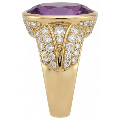 Colored Stone Ring 14K Yellow Gold with Purple Amethyst – top view