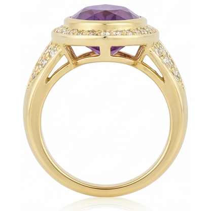 Purple Amethyst Precious Stone Ring 6.50-ct 14K Yellow Gold – profile view