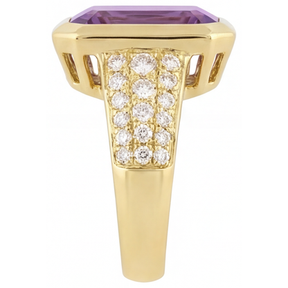 Purple Amethyst Precious Stone Ring 7-ct 14 Karat Yellow Gold – angle view