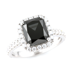 Black Diamond Engagement Ring 3.5 Carat Real Radiant Halo 14K White Gold