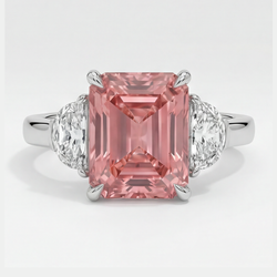 Padparadscha Sapphire Ring 3 Carat Natural Radiant and White Half Moon Three Stone Platinum
