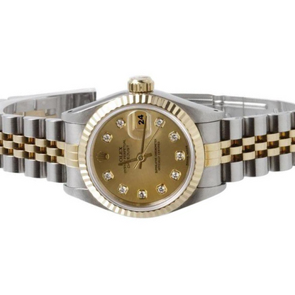 Rolex Ss & Gold Datejust Ladywatch Champagne Diamond Fluted Bezel