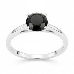 Round Black Diamond Cathedral Solitaire Ring Natural 14K White Gold