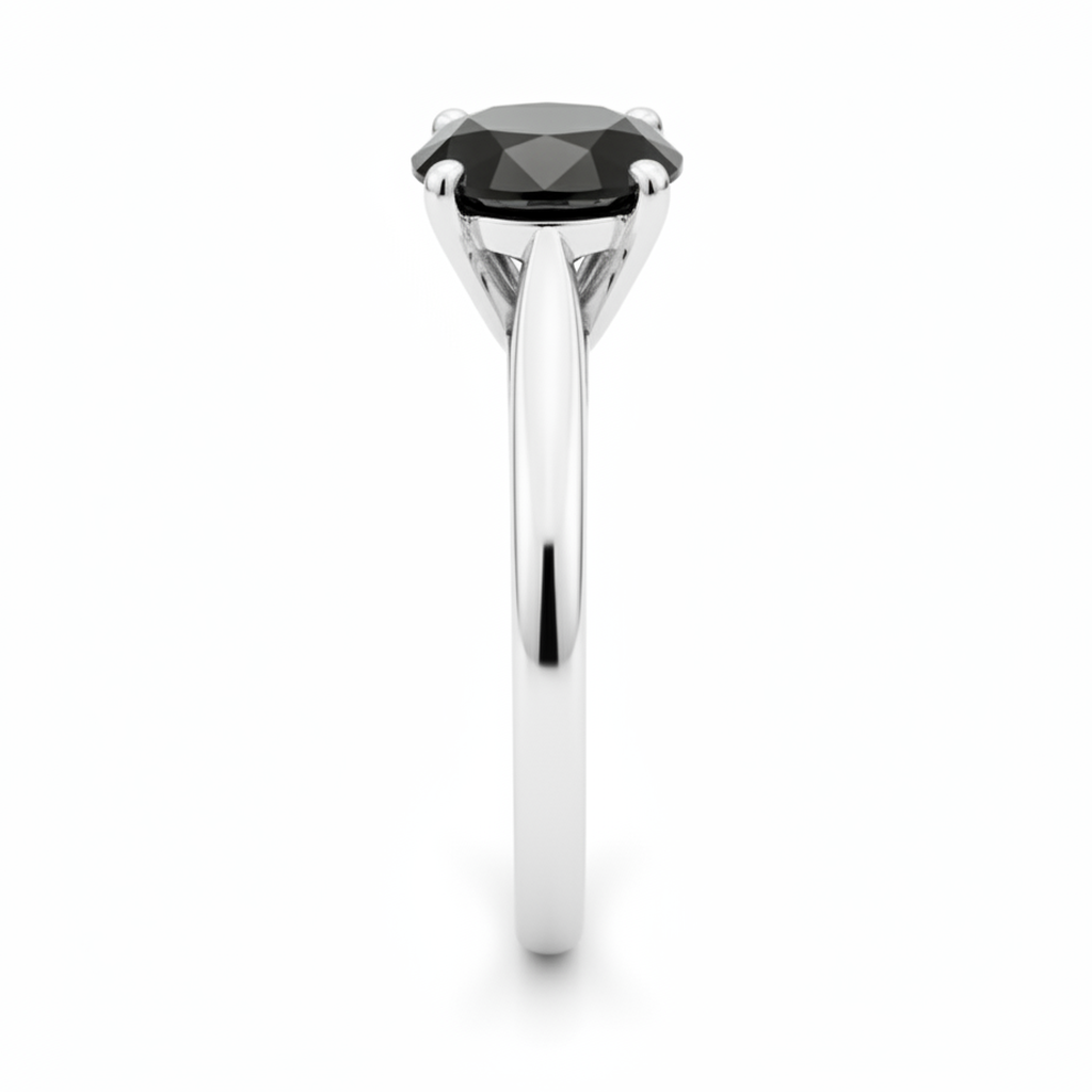 Round Black Diamond Cathedral Solitaire Ring Natural 14K White Gold