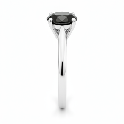 Round Black Diamond Cathedral Solitaire Ring Natural 14K White Gold