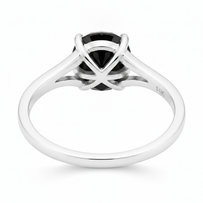 Round Black Diamond Cathedral Solitaire Ring Natural 14K White Gold