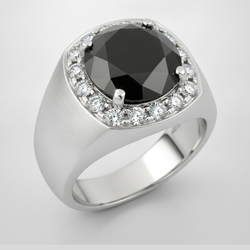 Round Black Diamond Mens Halo Ring Natural 14K White Gold