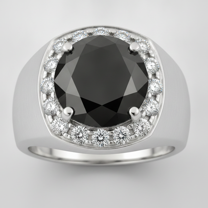 Round Black Diamond Mens Halo Ring Natural 14K White Gold