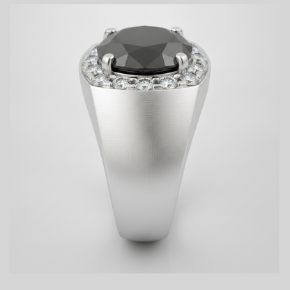 Round Black Diamond Mens Halo Ring Natural 14K White Gold