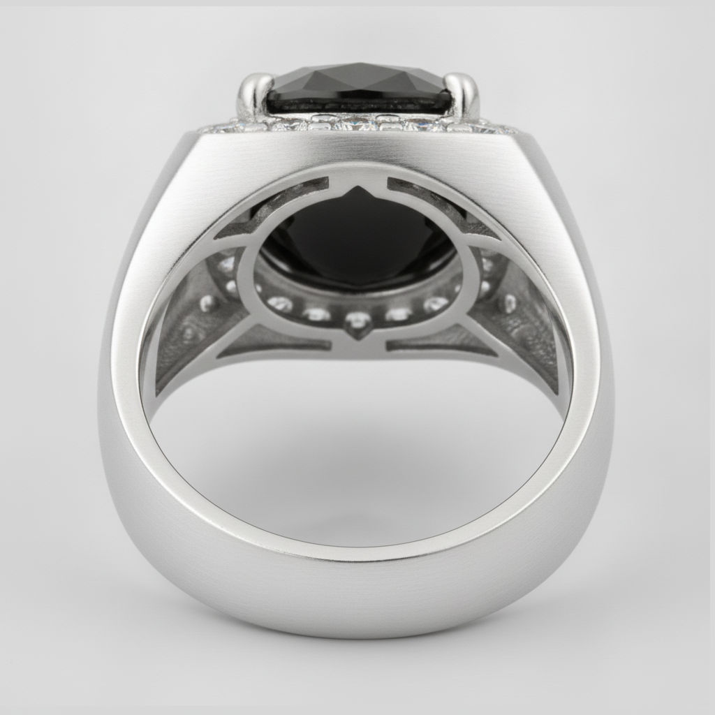 Round Black Diamond Mens Halo Ring Natural 14K White Gold