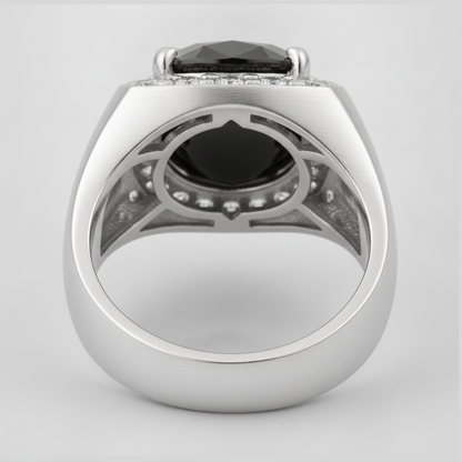 Round Black Diamond Mens Halo Ring Natural 14K White Gold