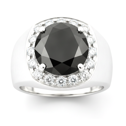 Round Black Diamond Mens Halo Ring Natural 14K White Gold