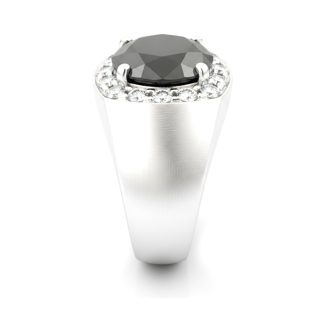 Round Black Diamond Mens Halo Ring Natural 14K White Gold