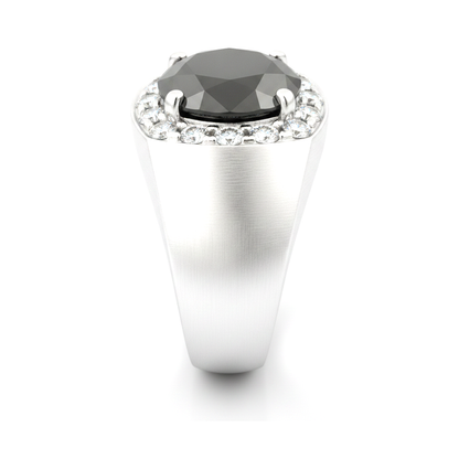 Round Black Diamond Mens Halo Ring Natural 14K White Gold