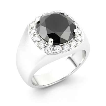 Round Black Diamond Mens Halo Ring Natural 14K White Gold