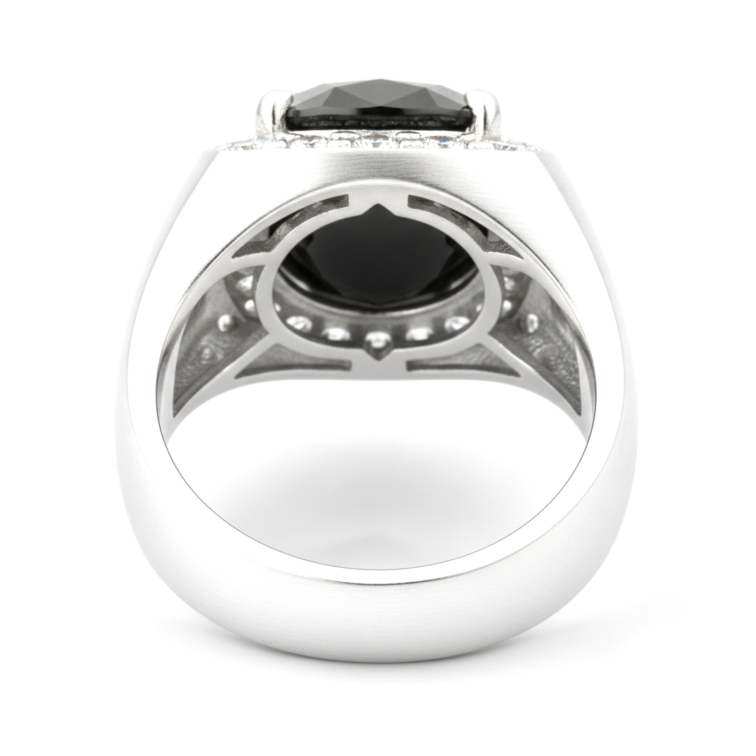 Round Black Diamond Mens Halo Ring Natural 14K White Gold