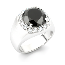 Round Black Diamond Mens Halo Ring Natural 14K White Gold