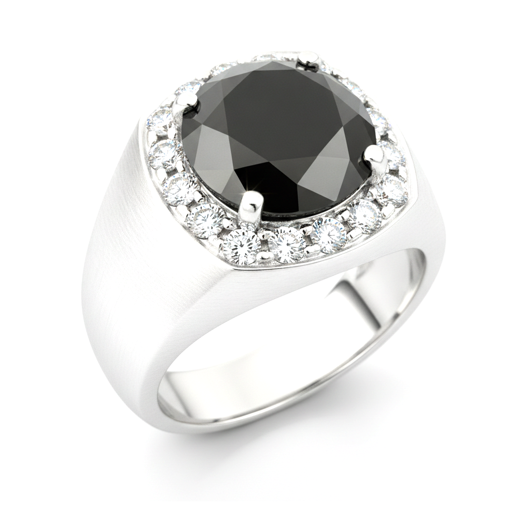 Round Black Diamond Mens Halo Ring Natural 14K White Gold