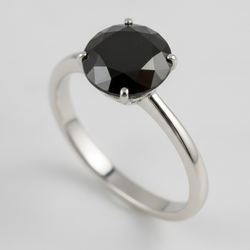 Round Black Diamond Solitaire Ring Natural 14K White Gold