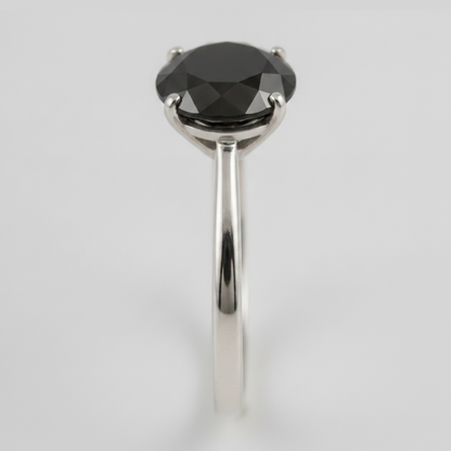 Round Black Diamond Solitaire Ring Natural 14K White Gold