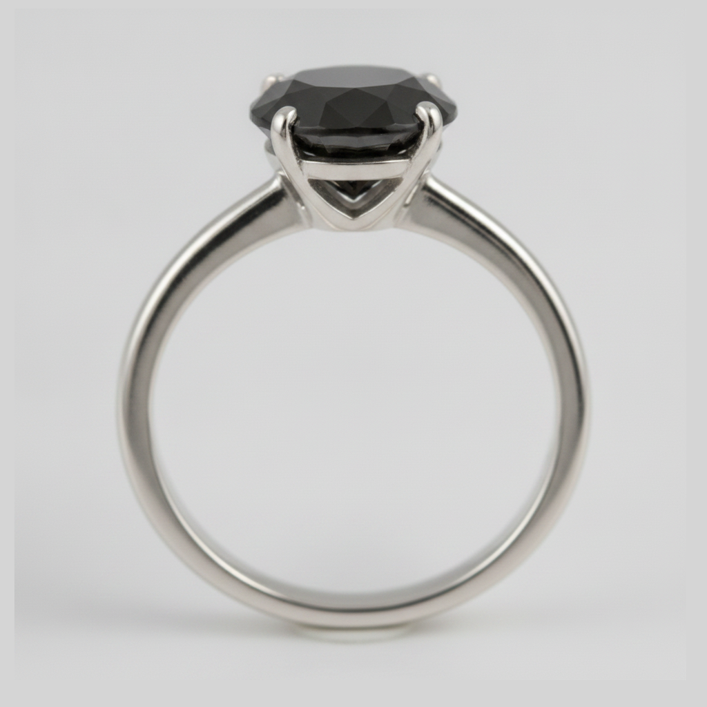 Round Black Diamond Solitaire Ring Natural 14K White Gold