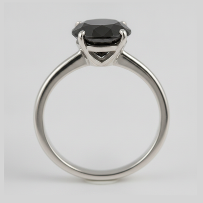 Round Black Diamond Solitaire Ring Natural 14K White Gold