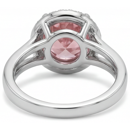 Round Lab Grown Padparadscha and Lab Grown Diamond Halo Ring 14K White Gold